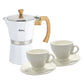 Set Cafetera Italiana Blanca + 2 Pocillos + Plato