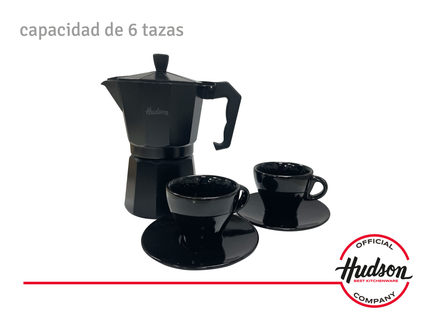 Set Cafetera Italiana Total Black + 2 Pocillos + Plato