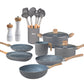 Batería Granito de Aluminio 9 piezas + 2 Molinillos de madera + 6 Utencillos
