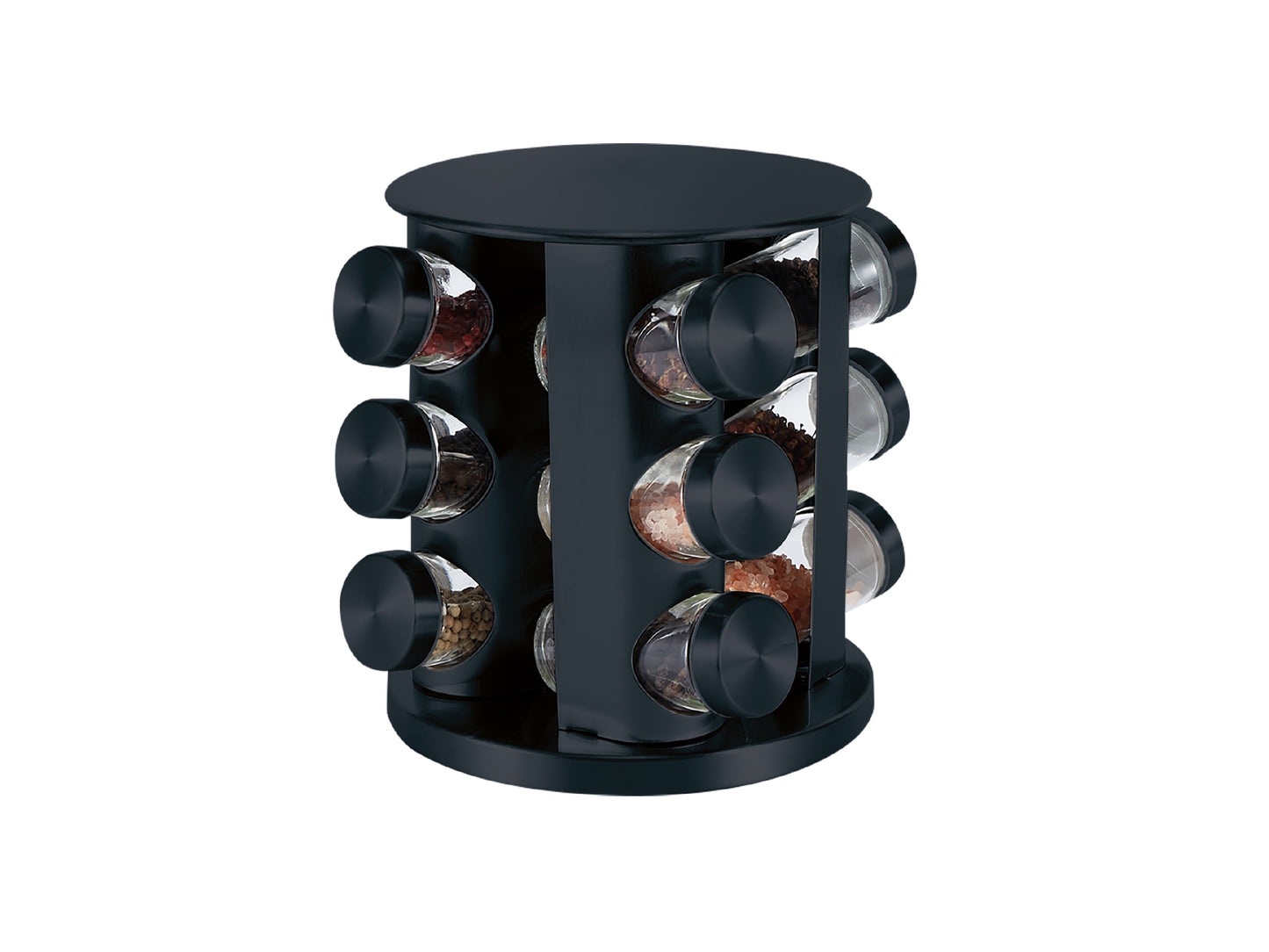 Especiero Giratorio De 12 Frascos Acero Inox Negro