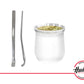 SET MATE ACERO INOX CON BOMBILLA VASO BLANCO