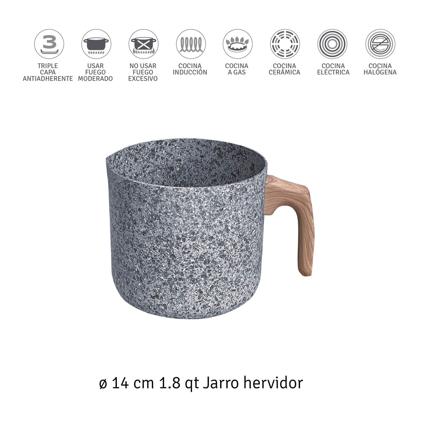 Jarro Hervidor Aluminio 14 CM Inducción GRANITO Stone