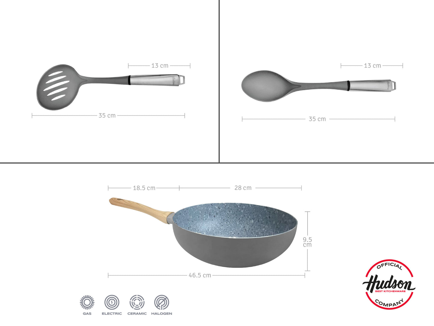 Set de Wok de Aluminio c/ Antiadherente+ Espumadera y Cuchara de Acero y Nylon