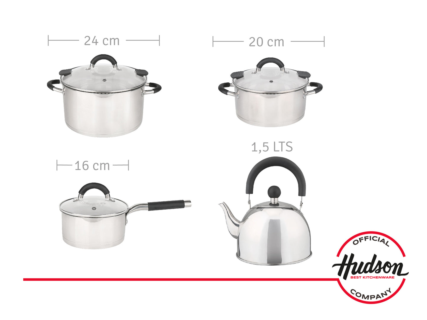 Set Acero Inox Bateria + Caldera Pico Hudson Oficial