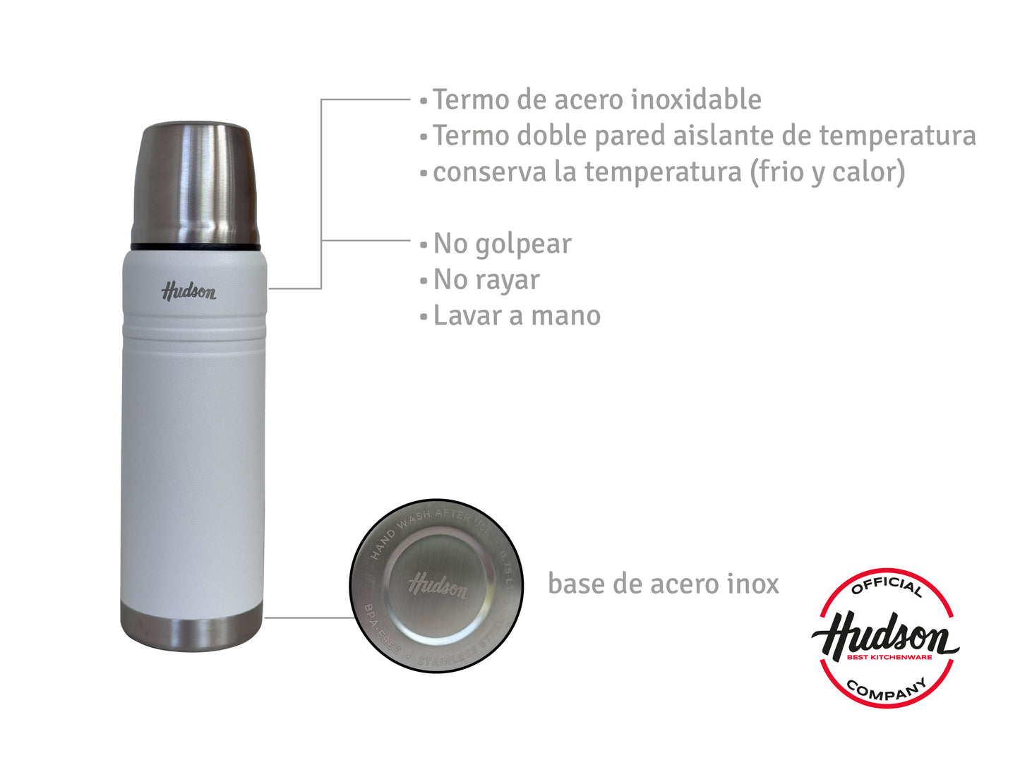 Termo Hudson Acero Blanco De Acero Inoxidable 500 Ml