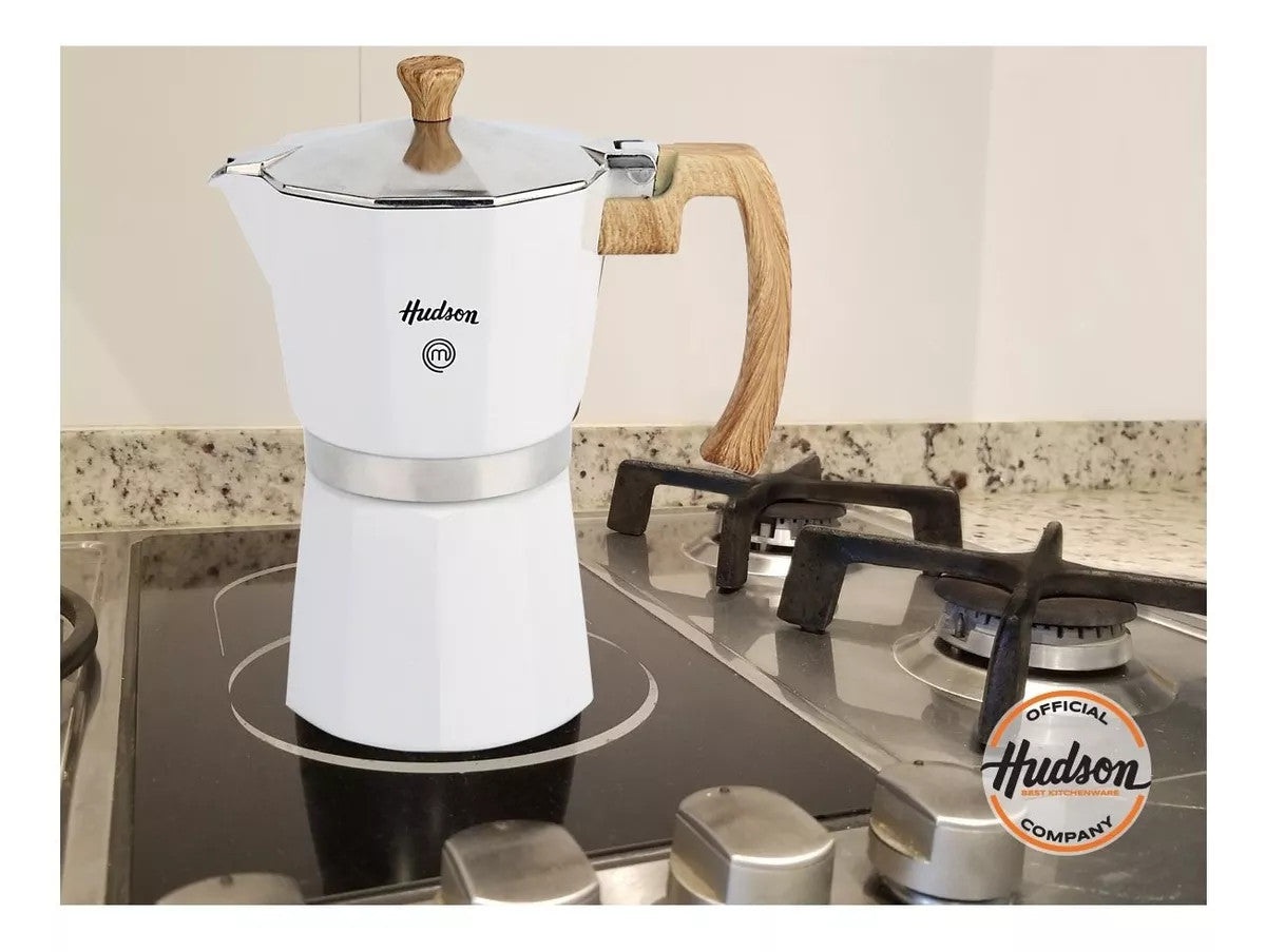 Cafetera Aluminio Esmaltado Blanca Tipo Italiana Induccion 9 Color Blanco