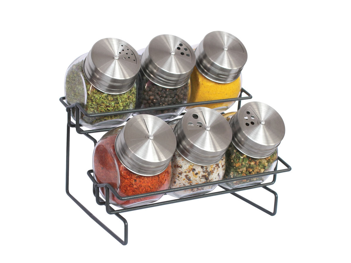 Especieros de vidrio x 6 con rack HUDSON