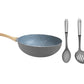 Set de Wok de Aluminio c/ Antiadherente+ Espumadera y Cuchara de Acero y Nylon