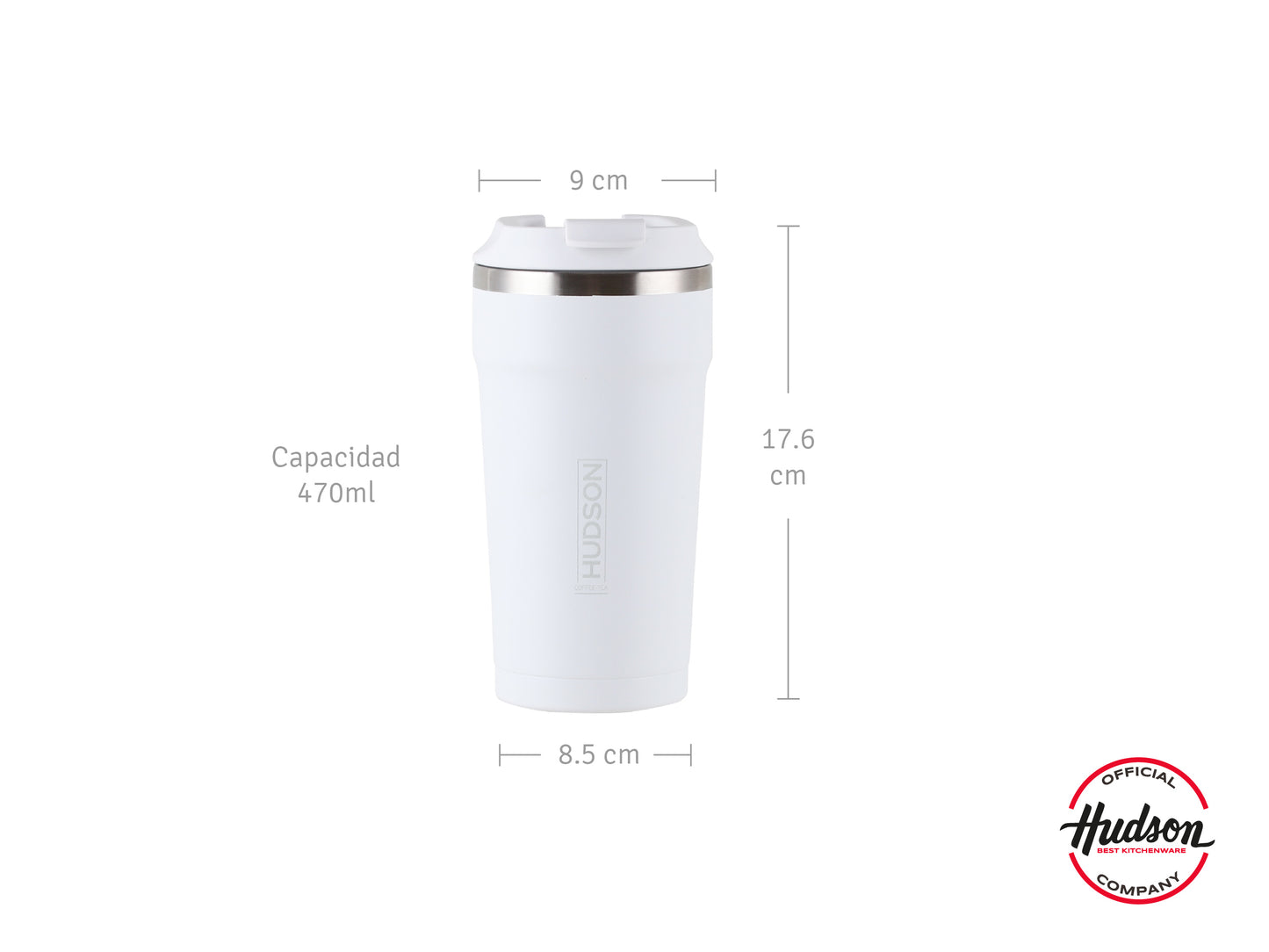 Vaso Térmico 470ml Blanco de Acero Inoxidable