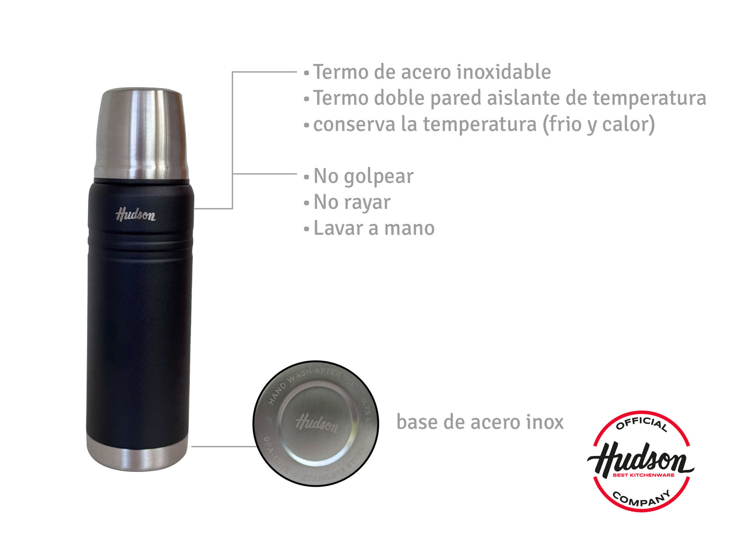 Termo Hudson 500 Ml Negro De Acero Inoxidable