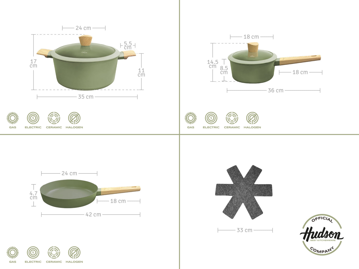 Batería De Cocina de 9 Piezas Línea Olive