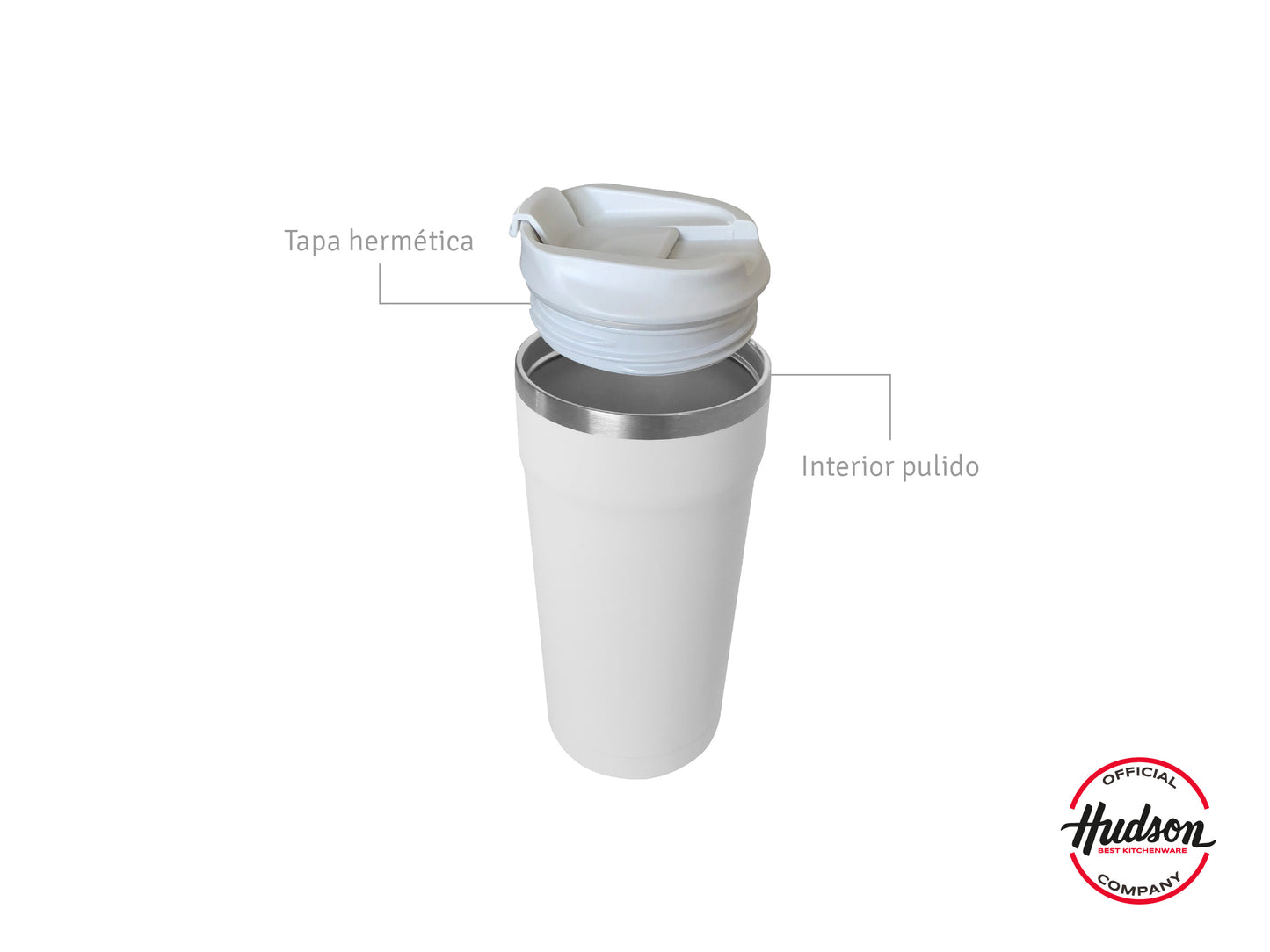 Vaso Térmico 470ml Blanco de Acero Inoxidable