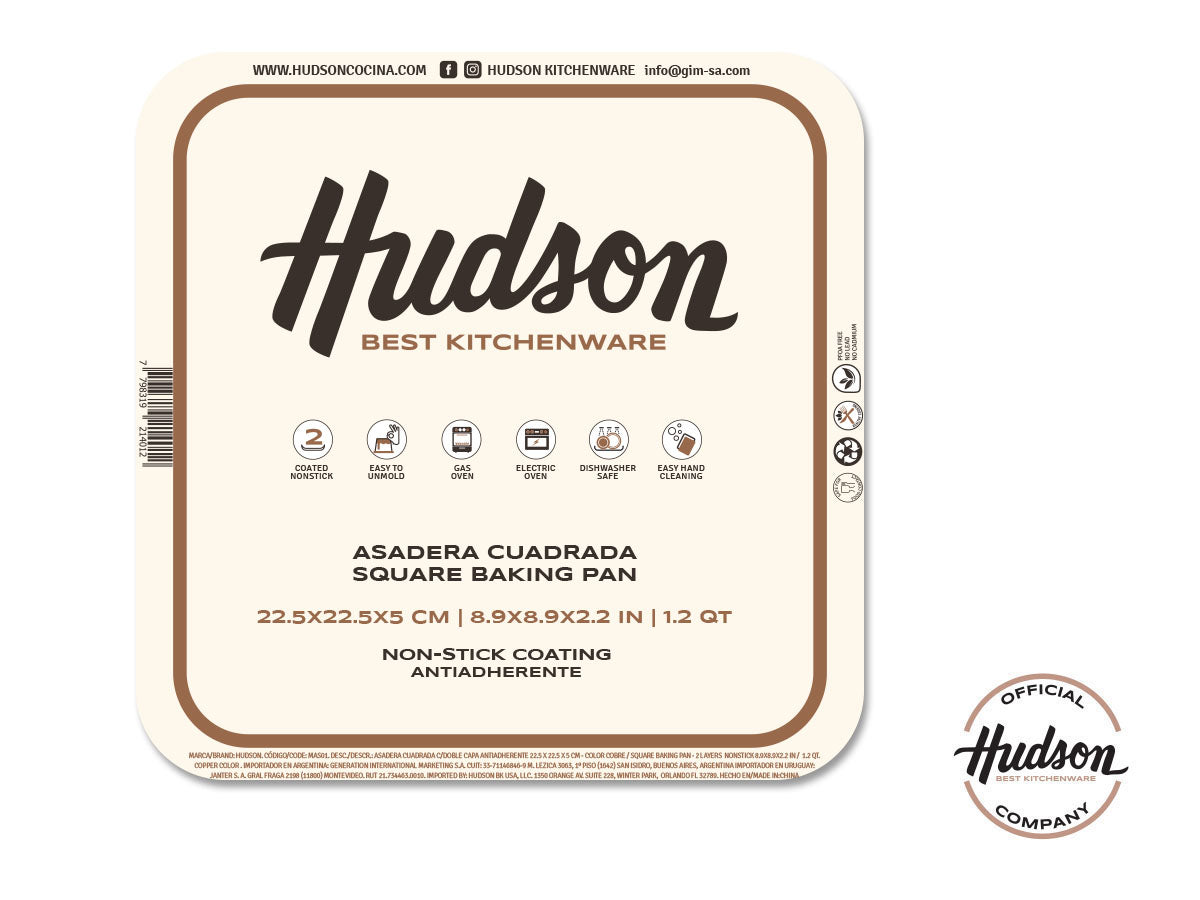 Asadera Cuadrada Hudson Antiadherente 22 Cm