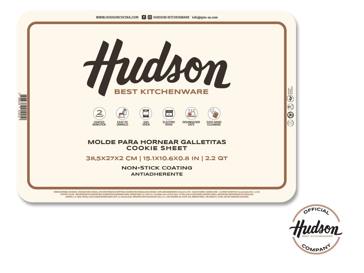Asadera Rectangular Hudson Antiadherente Molderia 38,5 Cm