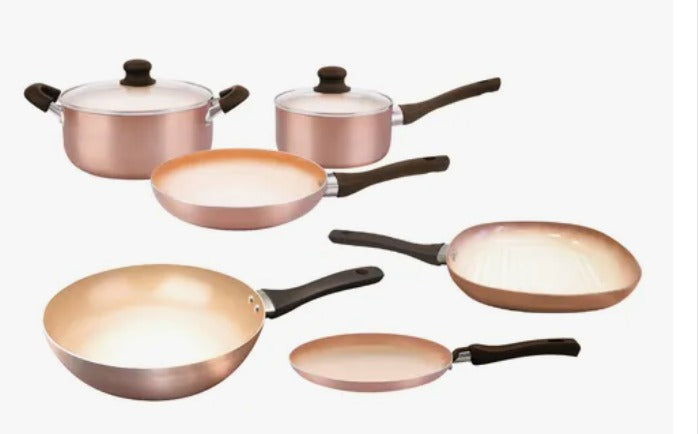 Set de batería + Bifera + Wok + Panquequera Cobre