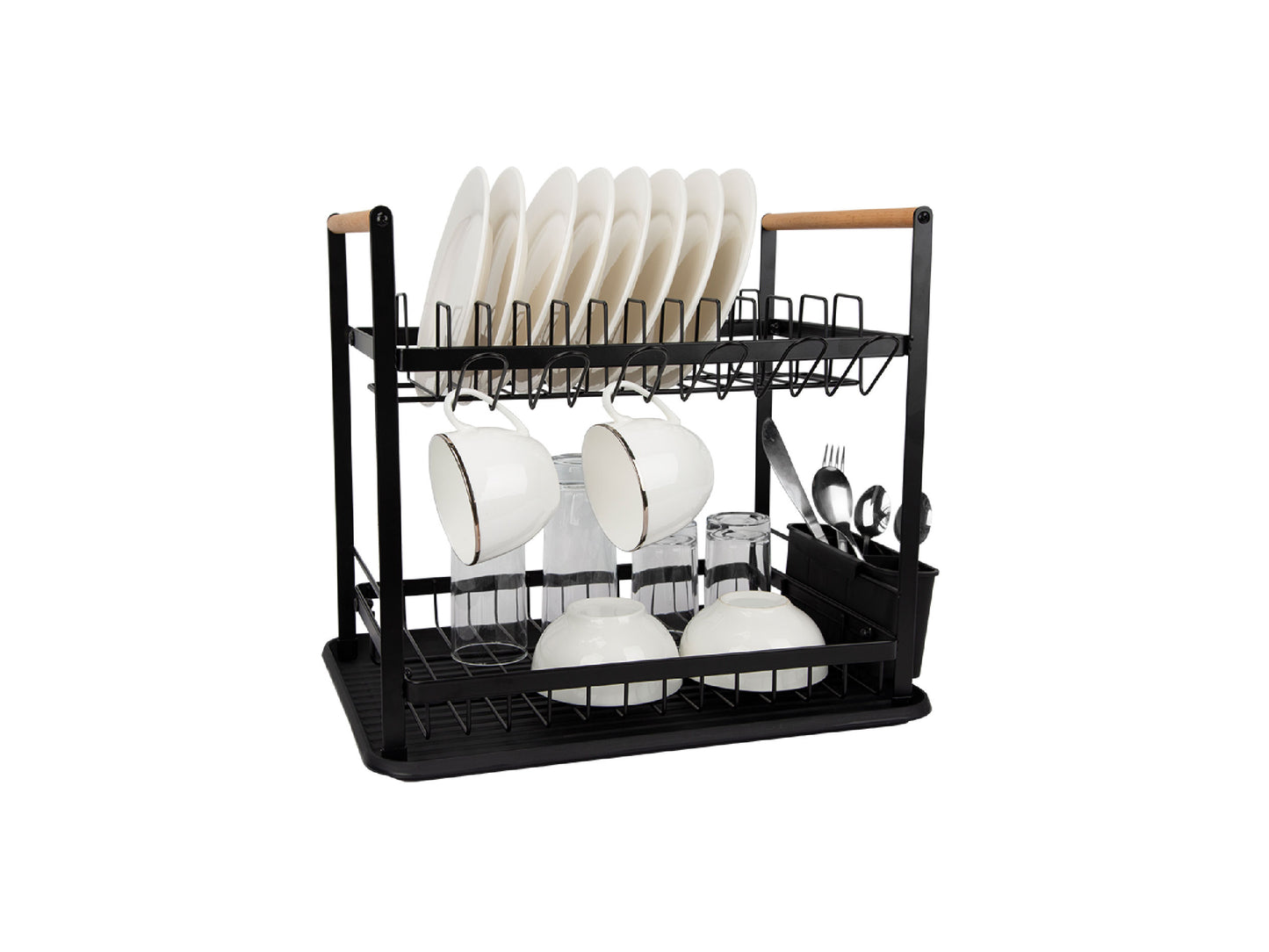 Escurridor De Platos Negro 2 Pisos Madera Hudson Cocina