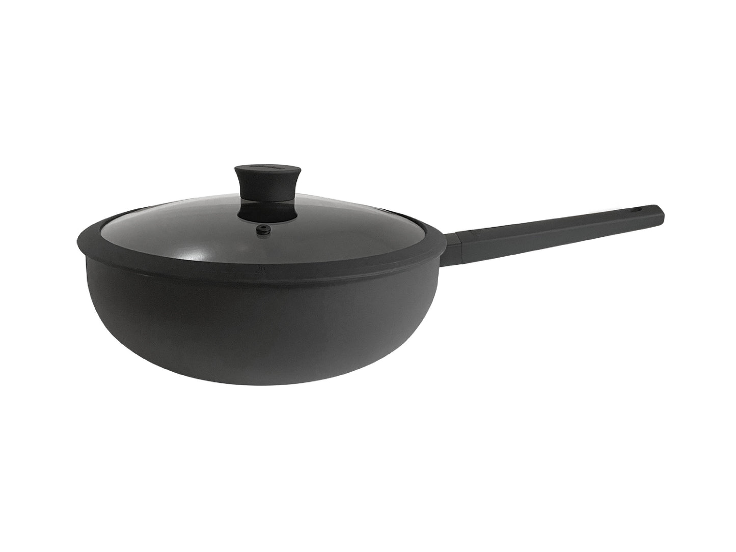 Wok De Aluminio C/mango Y Tapa De Cristal De 32 Cm