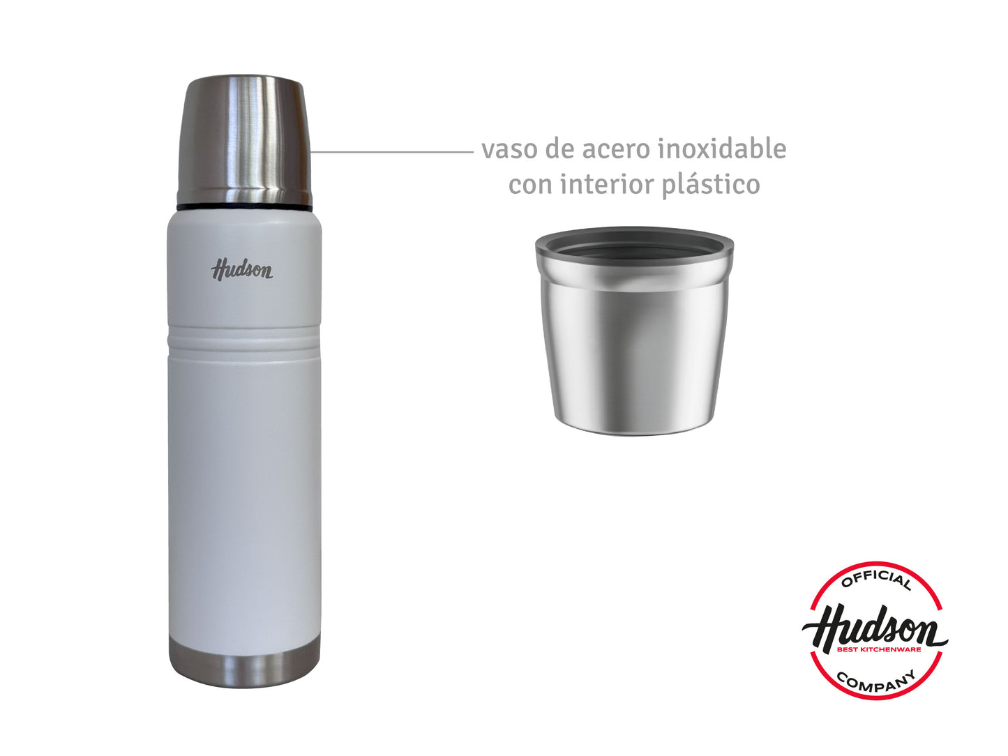 Termo Hudson 1 litro Blanco De Acero Inoxidable
